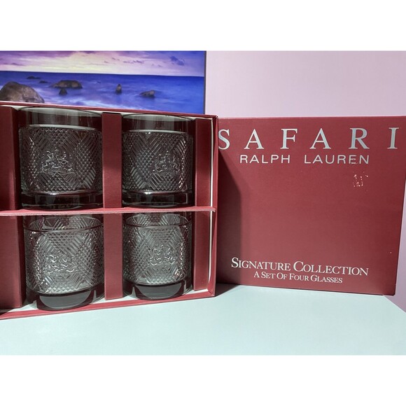 Ralph Lauren Safari Signature Collection Old Fashioned  Vtg Ralph Lauren Safari Signature Collection Set of 4 Glasses w/Box